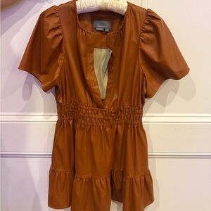 NWT Anthropologie chestnut Faux-Leather Mini Dress